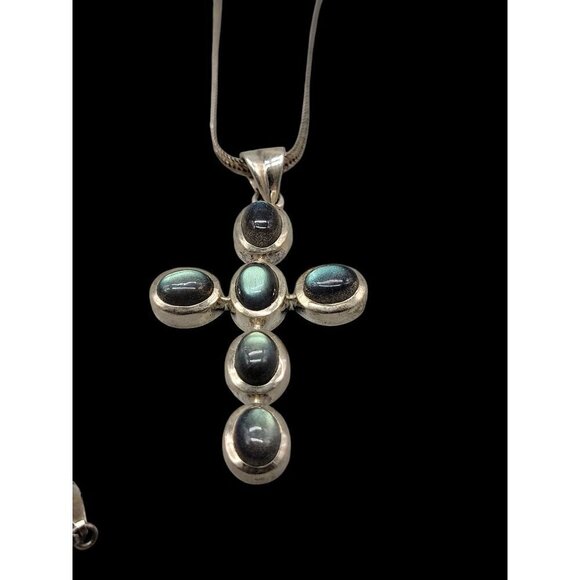 DOUG PAULUS Sterling & Labordite Cross Pendant 24" Italy Chain DP925 India - Picture 4 of 16